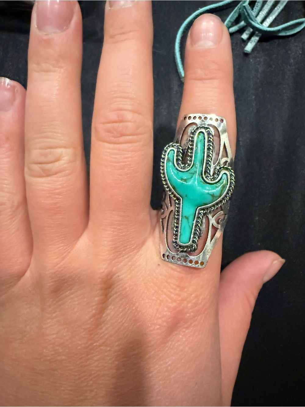 Faux Turquoise Cactus Statement Ring - Women Jewelry